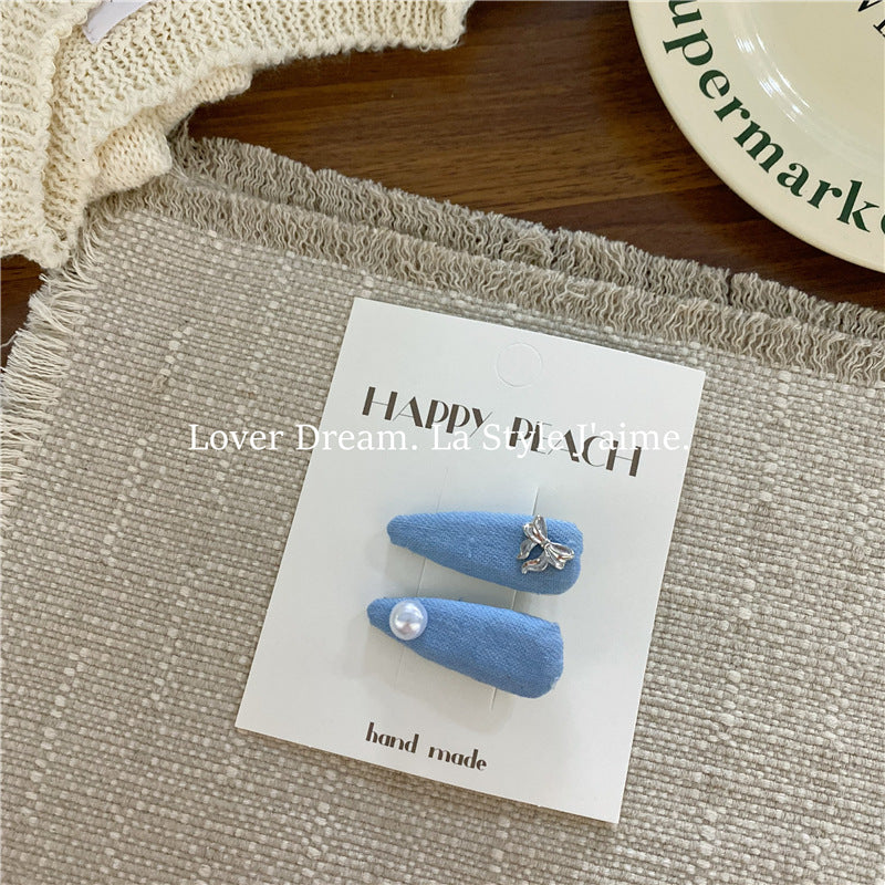 Wholesale Silver Love Blue Denim Bow Hair Clip